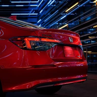 2027 Honda Civic Sedan Sport Touring Hybrid in Rallye Red rear three-quarter view showing taillight (Compact Sedan)